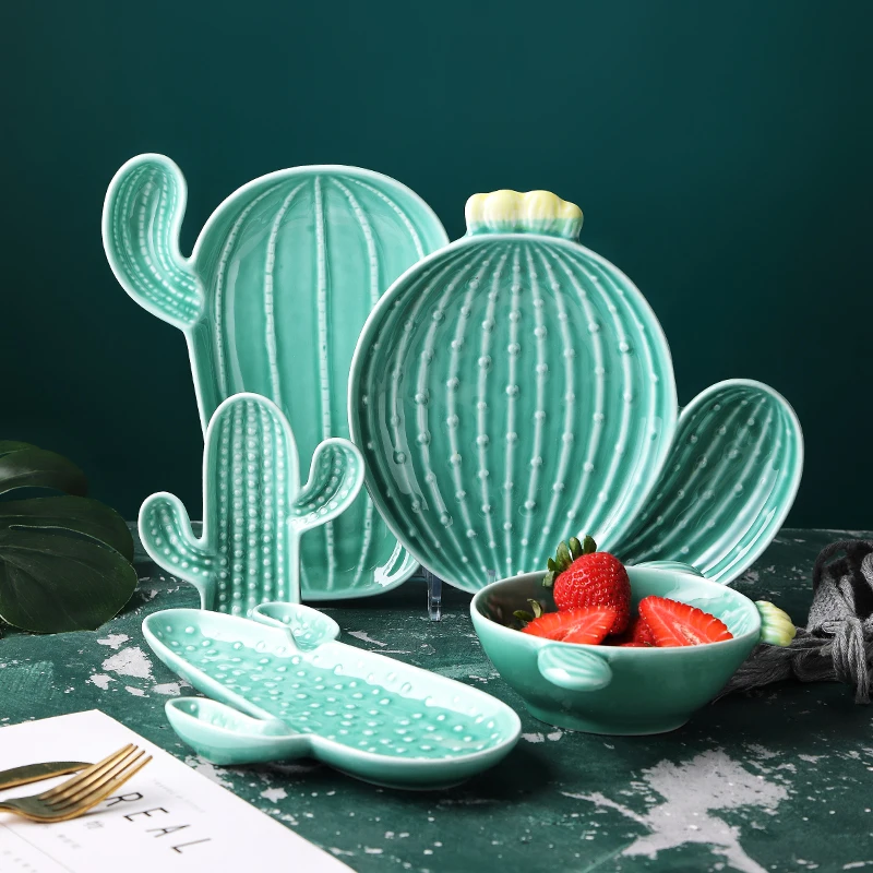 TablePlatesKitchenAccessoriesCeramicCactusPlateSnackBowlCreativeTablewareKitchen