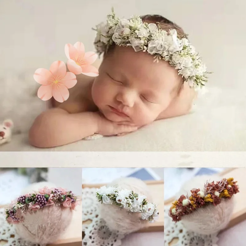 Newborn Photography Props Baby Flower Headband Full Moon Baby Photo Headdress Handmade Hairband For Studio