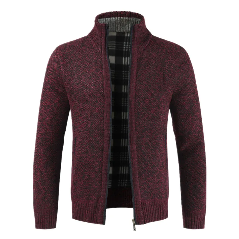 

Autumn Winter Mens Jacket Slim Stand Collar Zipper Jacket Cotton Thick Warm Men SweaterCoats Male Thick Faux Fur Wool Sweater