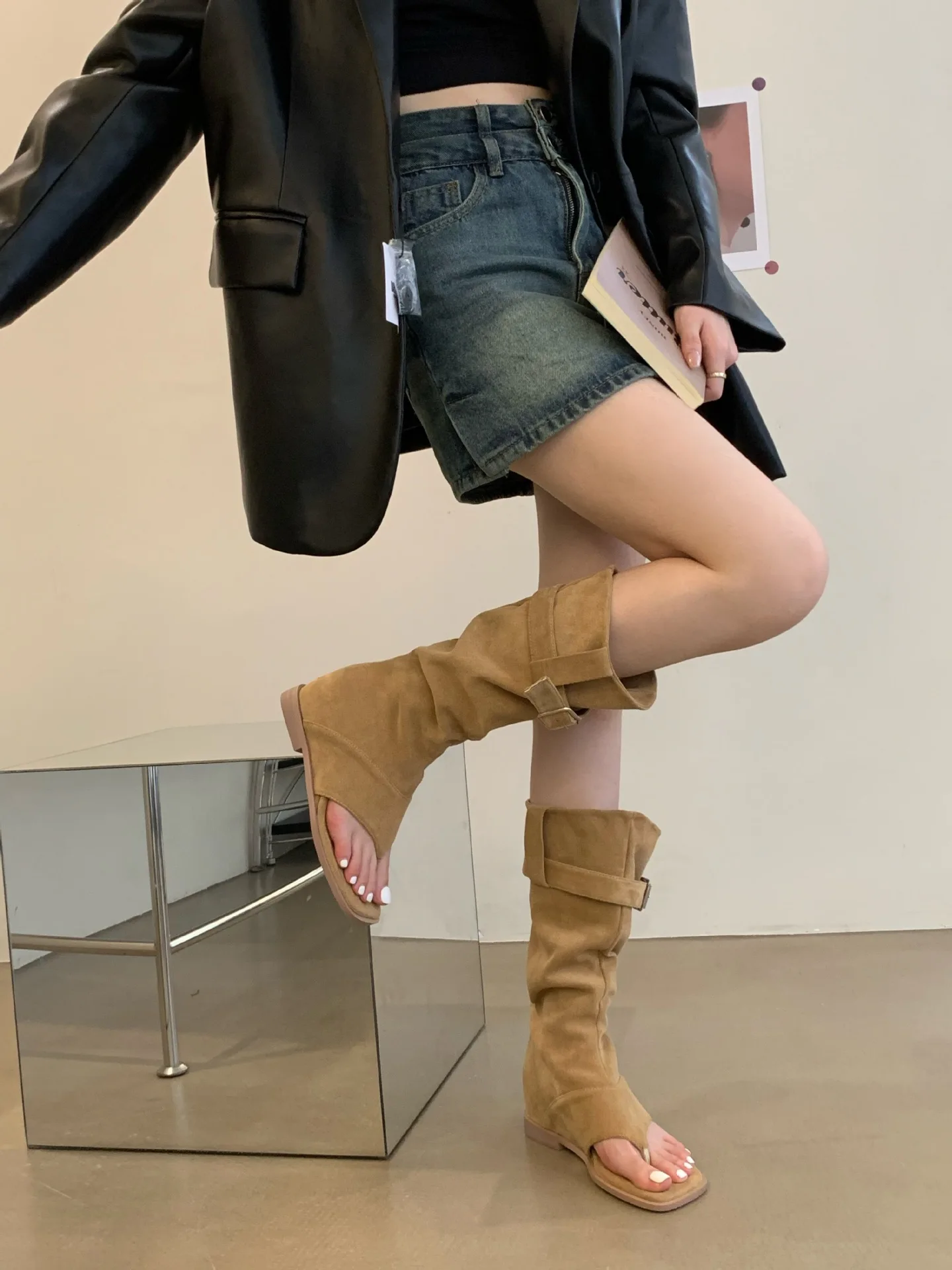 Image of Suede Belt Buckle Summer Boots/Shoe