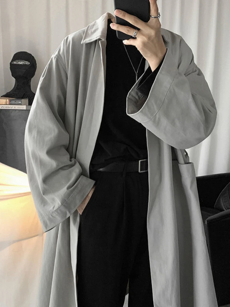 남성용 중간 길이 트렌치 코트, 올 매치 루즈 코트, 홍콩 스타일, 트렌디한 개성, 잘 생긴 무릎 위 코트, 봄