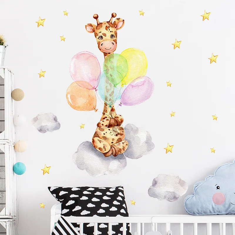 

Cartoon Balloon Giraffe Wall Stickers For Kids Room Children Bedroom Wall Decor Animals PVC Wall Decals For Home Decoration DIY