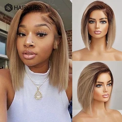 Brazilian Human Hair Wigs Short Straight Brown Golden Lace Front Wigs for Blck Afro Women Daily Pre Plucked Remy Human Hair Wigs