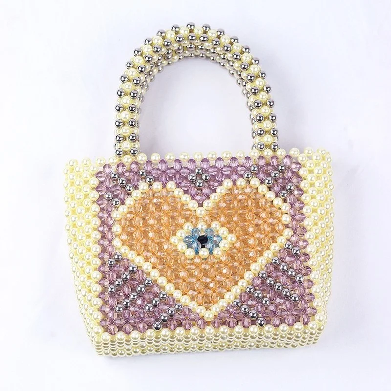 

Beaded Handbag Colorful Peach Heart Pattern Luxury Hand Woven Women's Ball Party Customizable Cute Purses Designer High Quality