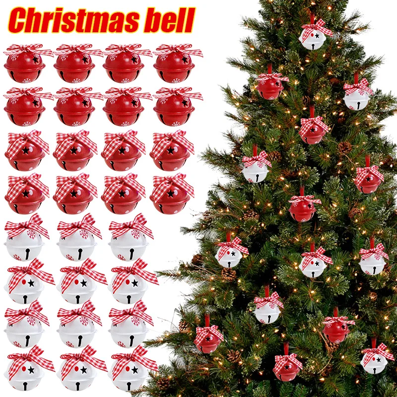 12Pcs Christmas Snowflake Jingle Bells Metal Decorative Pendant Xmas Tree Hanging Ornament 2025 New Year Home Party Decorations