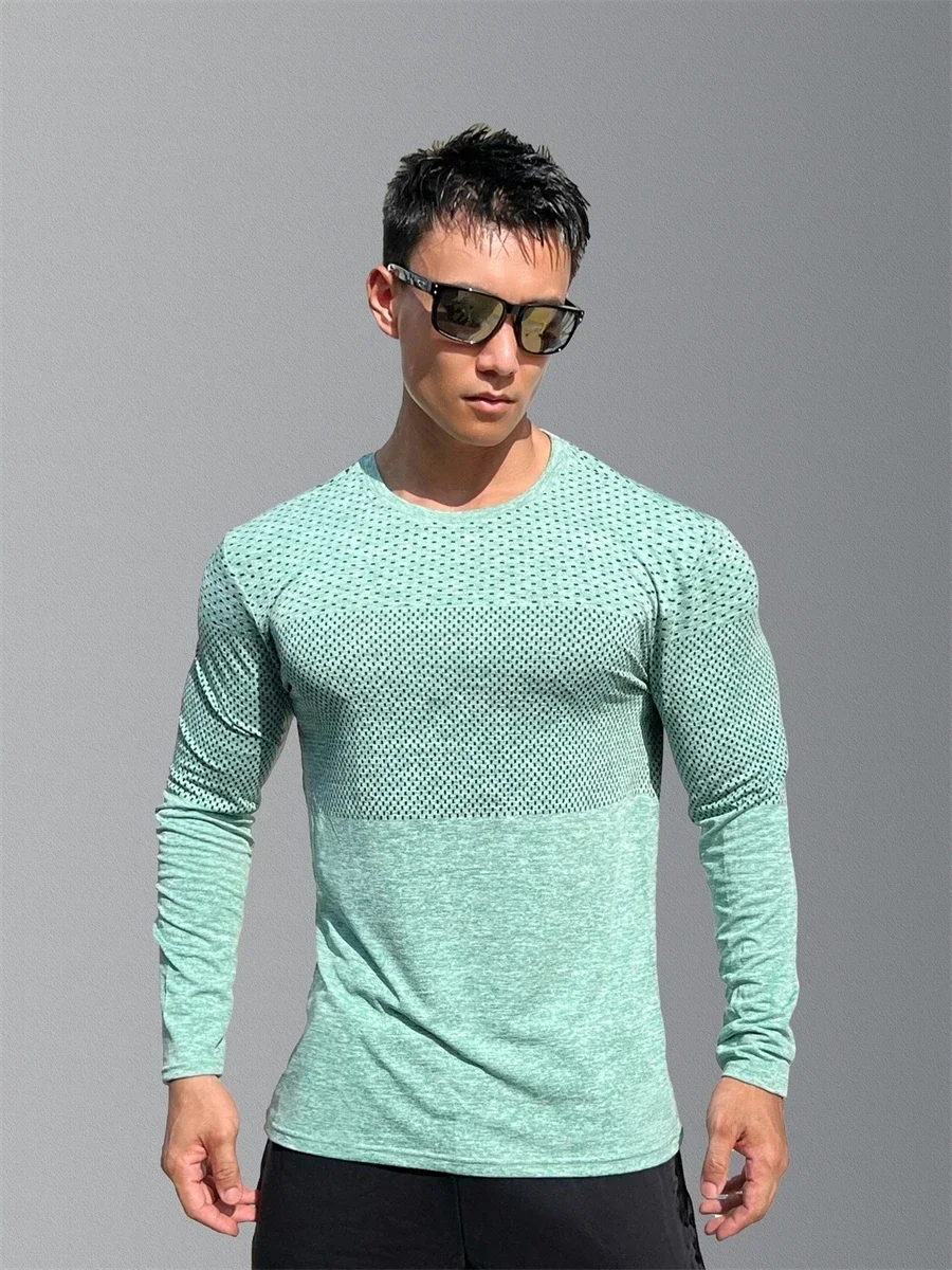 Men's Sport Long Sleeve Tops Quick Dry Fitness T-shirts Bodybuilding Gym Tees Casual Skinny Elastic Breathability men Sportswear 5