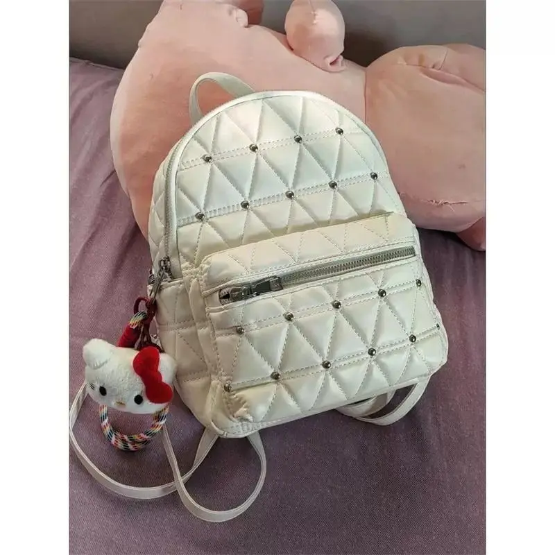 JIAERDI Large Capacity White Backpack  For Women 2025 New Diamond Chic Leather Backpacks Female Vintage Casual Mochila Aesthetic