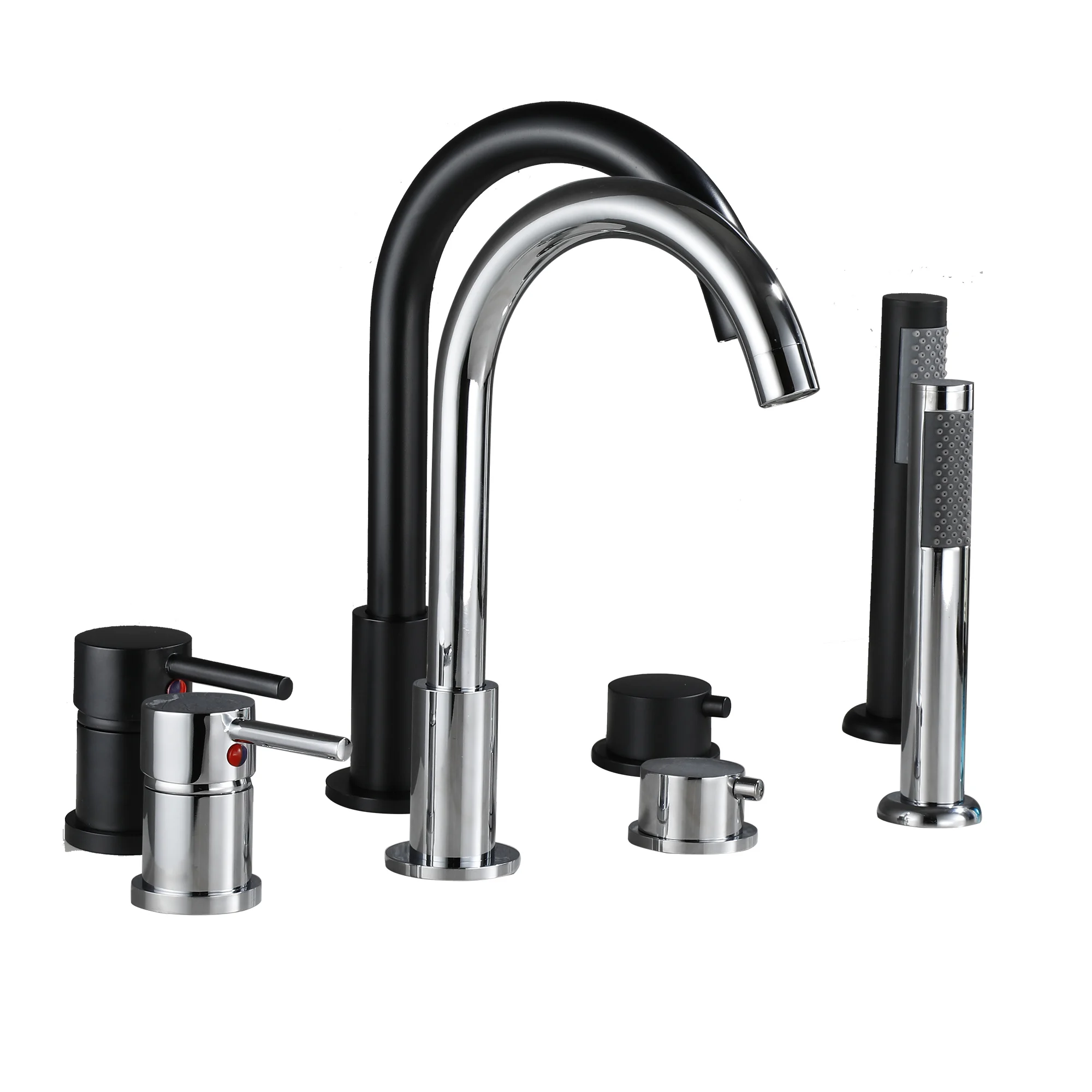 4Pcs Brass Bathroom Dual Handle Bathtub Faucet Bath Faucet Deck Mounted Handheld Tub Mixer Cold Hot Water Tap With Hand Shower 2
