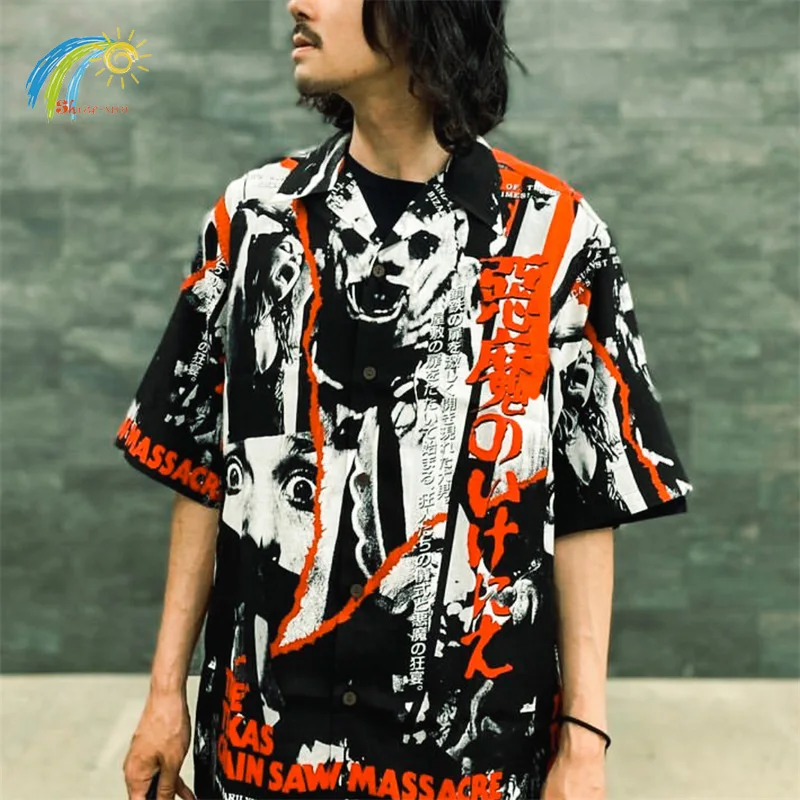 

23SS Summer Quick Drying WACKO MARIA Shirt Men Women Fashion Casual Couple Devil Pattern Beach Short Sleeve
