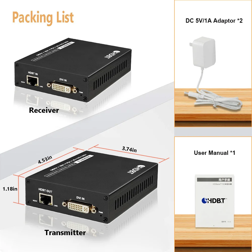 Digital DVI Extender With Backward RS232 IR HD Video Converter 1080P 60Hz Cat5e/6 UTP 150m Support DVI1.4 HDCP1.4