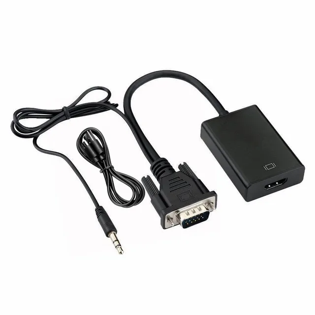  Onten Adaptador VGA a HDMI, 1080P VGA a HDMI (hombre a hembra)  para computadora, computadora de escritorio, laptop, PC, monitor,  proyector, HDTV con cable de audio y cable USB (negro) 