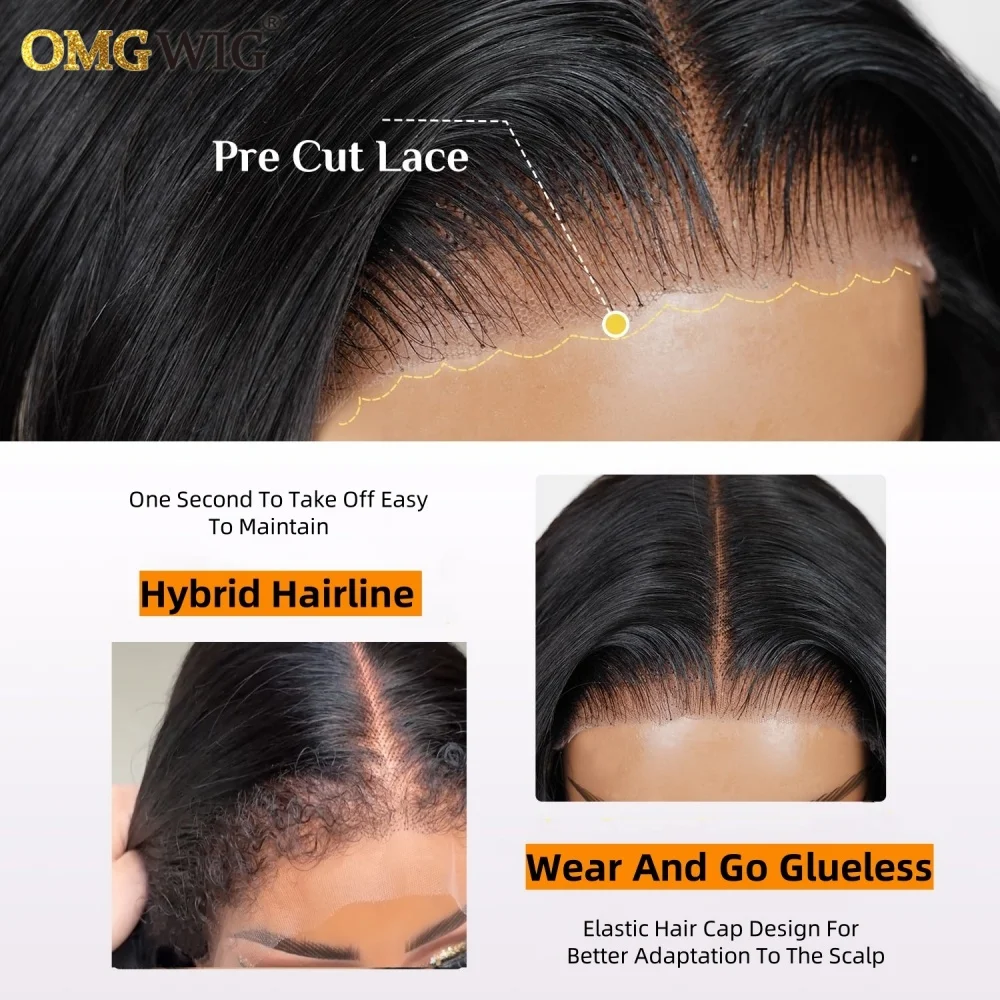 360 Wear & Go Silky Straight Ventilated Human Hair Wig With Hybrid Hairline 5x7/4x4 Glueless Straight Wig With Kinky Edges Remy