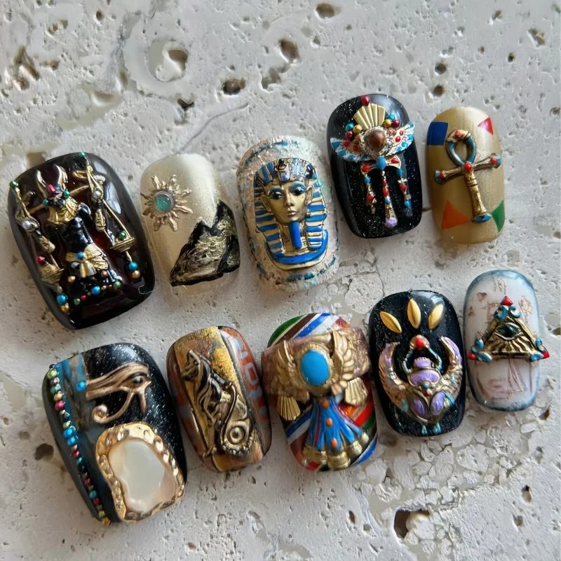 레트로 이집트 스타일 이국적인 비잔틴 보석 릴리프 네일 아트 3차원 예술 투명 실리콘 몰드