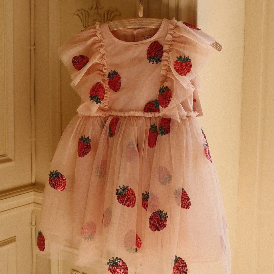 Girls Party Princess Sequin Mesh Dresses Full Print Dress Carnival Baby Cute Skirt Kids Gifts