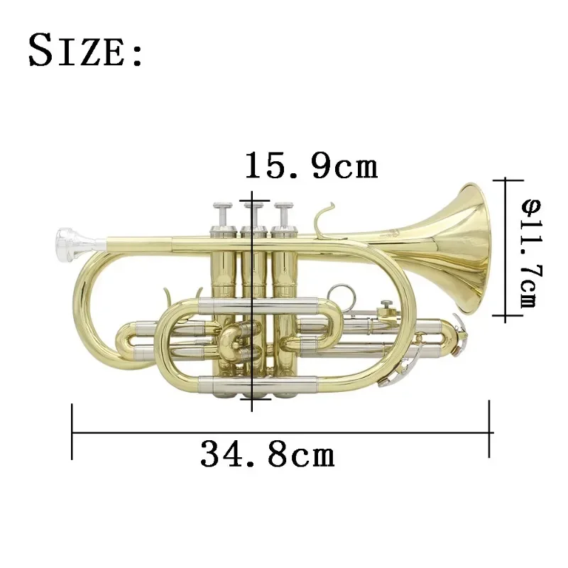 Professional Bb Cornet B Flat Gold Plated Brass Cornet Instrument with Mouthpiece Gloves Cleaning Cloth Carrying Case Parts