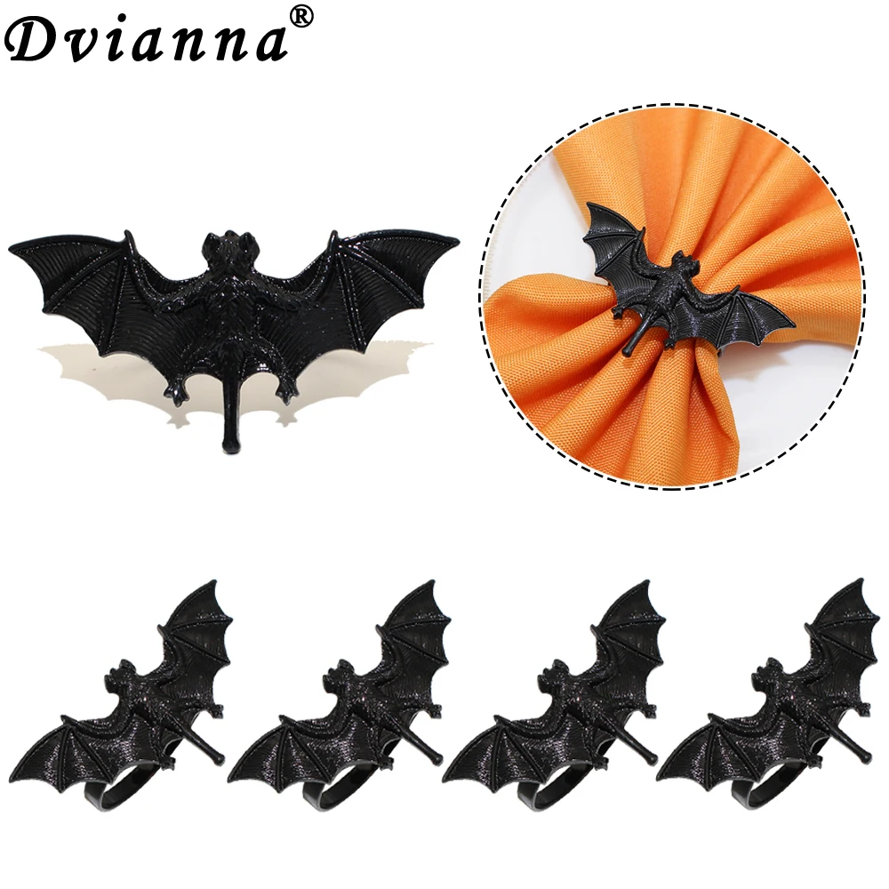 

6Pcs Halloween Bat Napkin Rings Holders for Halloween Thanksgiving Holiday Party Home Kitchen Dinner Table Decoration HWH28