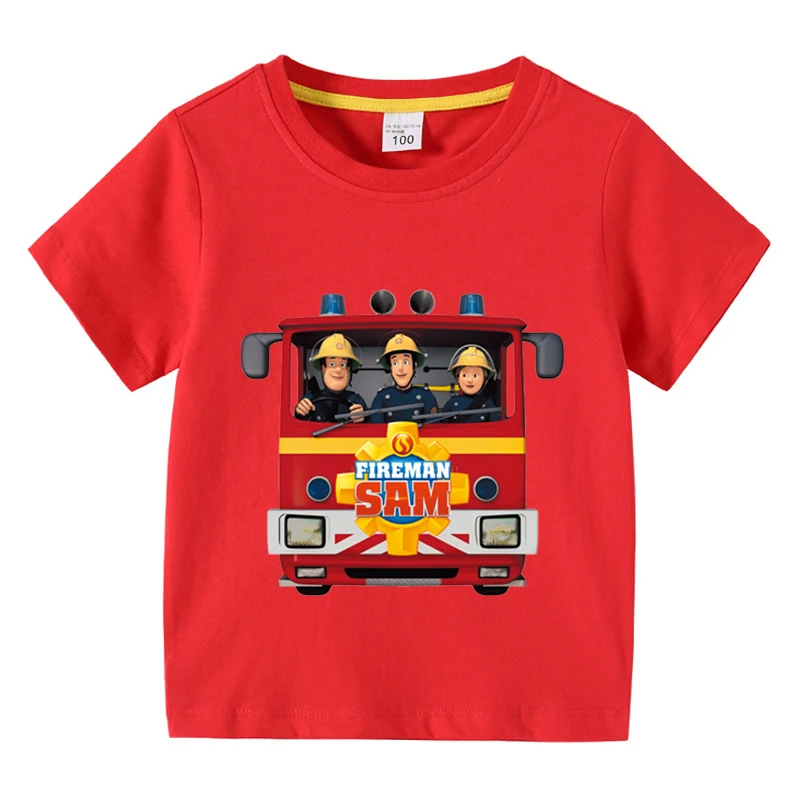 Kids T Shirt Fireman Sam Short Sleeved Summer Children Safety Education Animation