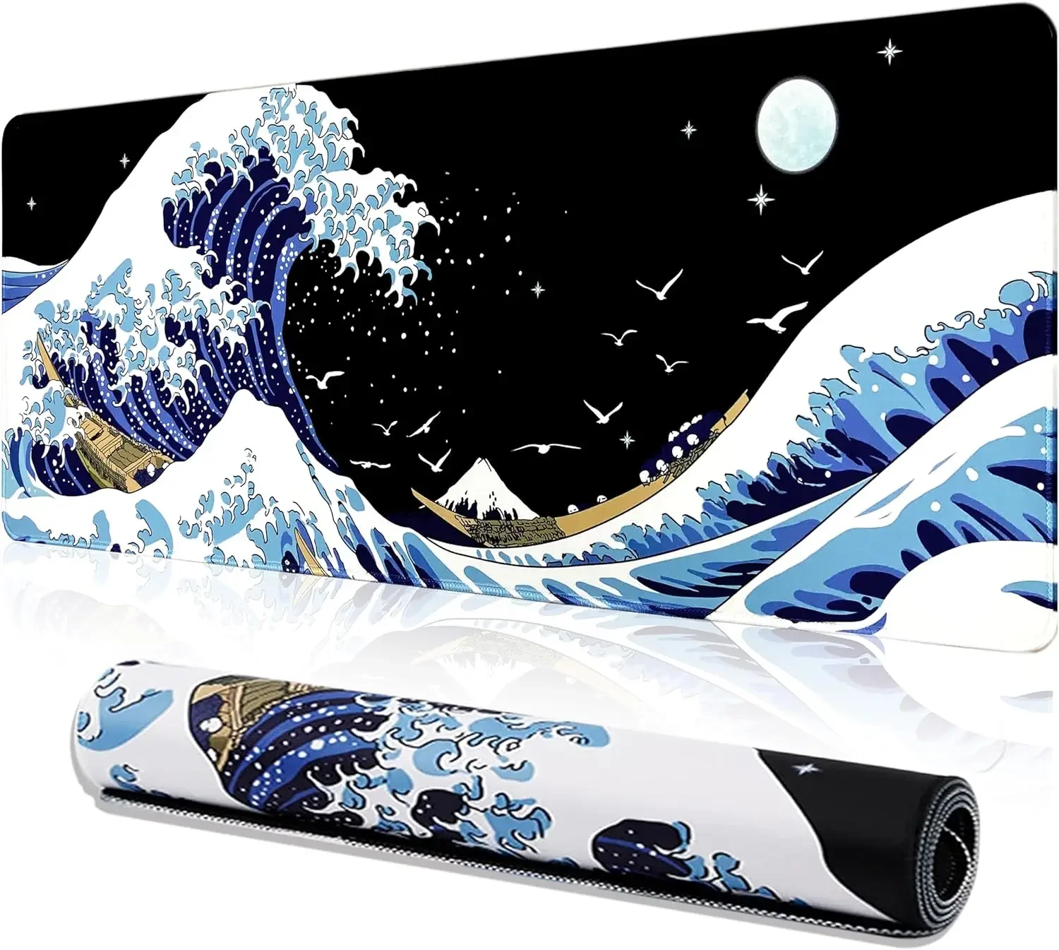 Gaming Mouse Pad Sea Wave Big Mice Pad PC Keyboard Non-Slip Super Large Computer Rubber Table Mat Kanagawa Surfing Black