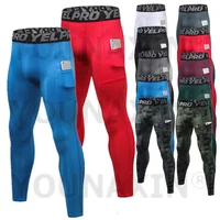 Men's Running Gym Sports Pants With Pocket Yoga Fitness Workout Training Tight Compression Leggings Quick Dry S M L XL 2XL 3XL