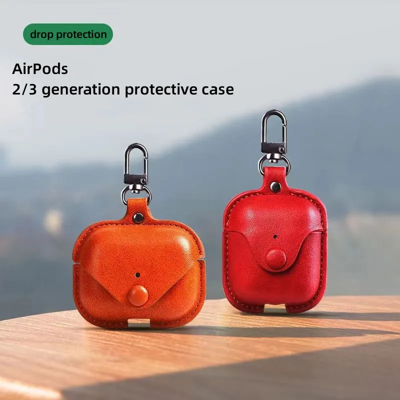 

for Airpods pro2 Bluetooth headset protective shell solid color stereotyped leather case Apple Airpods3 generation earphone case