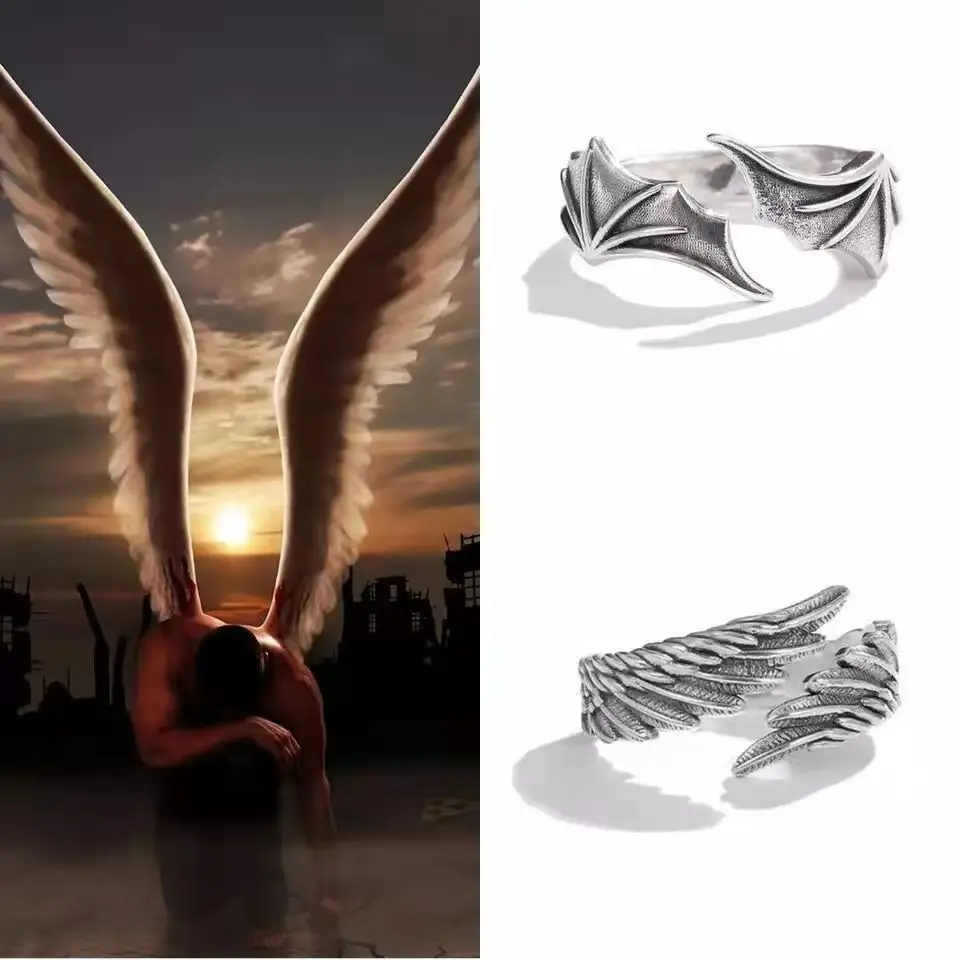 Angel and Devil Wings Couple Thai Silver Ring Personalized Opening Ring 5