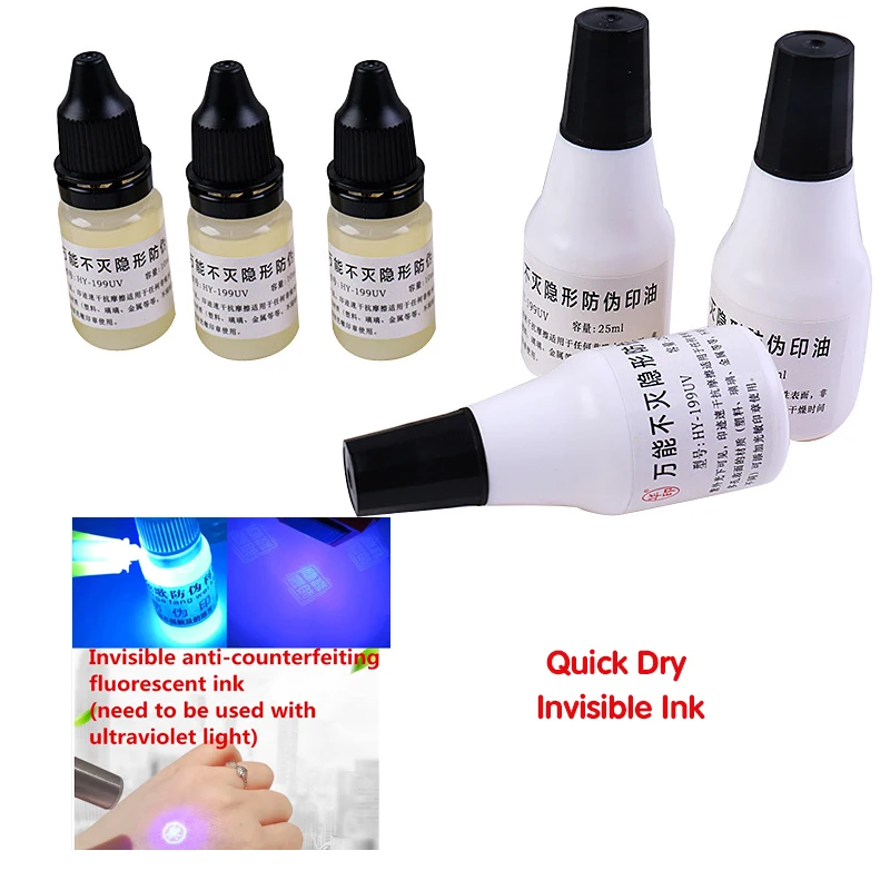 25ml 10ml Quick Dry Refill Ink Invisible UV ink Inking Flash Rubber Stamp Photosensitive Flash Stamping Self inking Make Seal