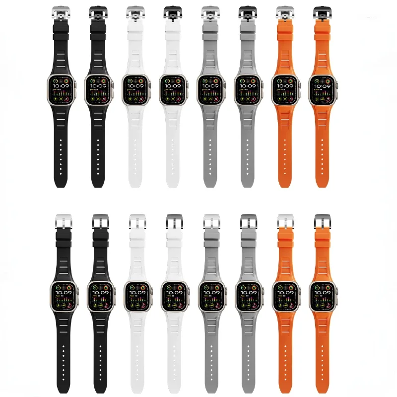 Liquid Fluororubber Silicone Strap for Apple Watch Band Ultra 2 49mm 45mm 44mm 42mm Modification Kit band iWatch 9 8 7 6 5 3 SE