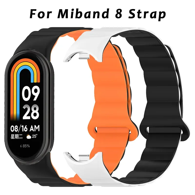 Magnetic Loop Wirstband for Mi Band 8 9 Strap Silicone Sport Watchband for Xiaomi Mi Band 9 NFC Correa Bracelet Metal Interface