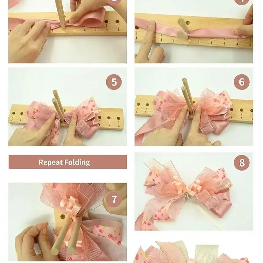 Strumento Esteso per Creare Fiocchi per Ghirlande, Strumento in Legno per Realizzare Fiocchi Fai-da-Te, Fiocchi per Capelli, Corsage, Ghirlande Festive per Decorazioni Natalizie e per Feste - immagine 3