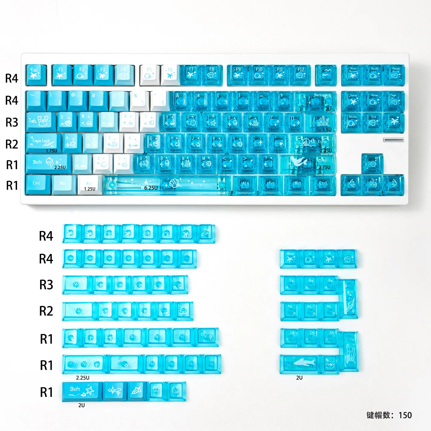 Gradient Purple Keycaps - Transparent Cute Style PC+PBT Cherry Profile Dye-Sub Keycaps