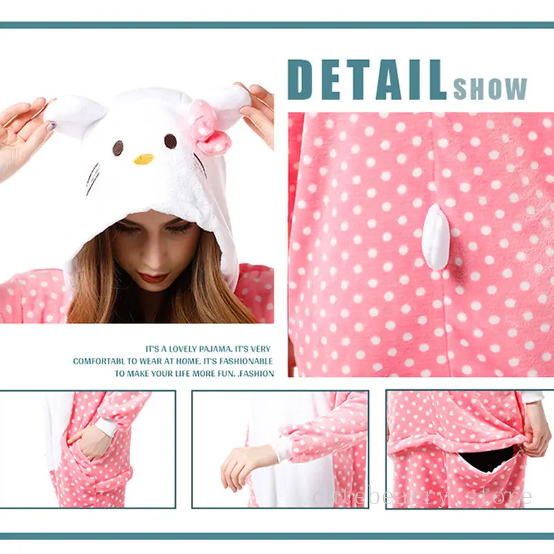 Hello Kitty-Pyjama Kawaii à Capuche pour Femme, Combinaison Épaisse,  Costume de Cosplay d'Halloween, Vêtement de Nuit, 1 Pièce - AliExpress