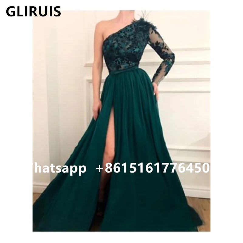 Prom Dresses Vintage High Side Split Sequin Evening Dresses Feathers One Sleeve Chiffon Lace Prom Gown Formal Special Occasion Dress purple prom dress