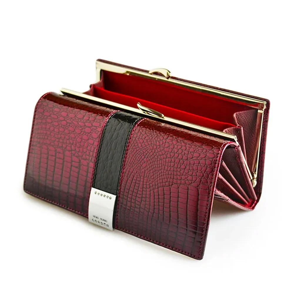 Genuine Leather Womens Wallets Patent Alligator Bag Female Design Clutch Long Multifunctional Coin Card Holder Purses leather wallet women wallet card wallet coin purse wallet women purse women coin purse