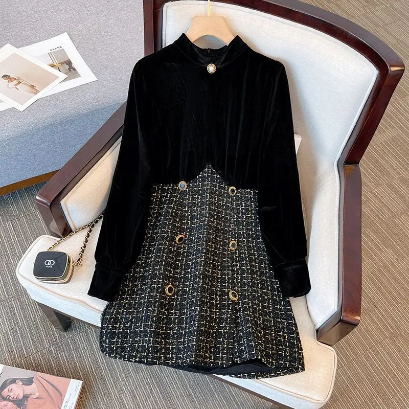 

plus Size Women's Clothing 2023 Autumn and Winter New French Velvet Slimming Winter Match with Coat Inner Wear Base Dress