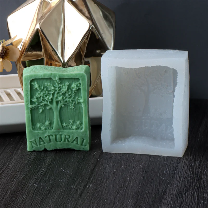 Life Tree Design Silicone Soap Mold DIY Rectangle Lavender Flower Bouquet Handcrafted Soap Aroma Gypsum Resin Craft Mould