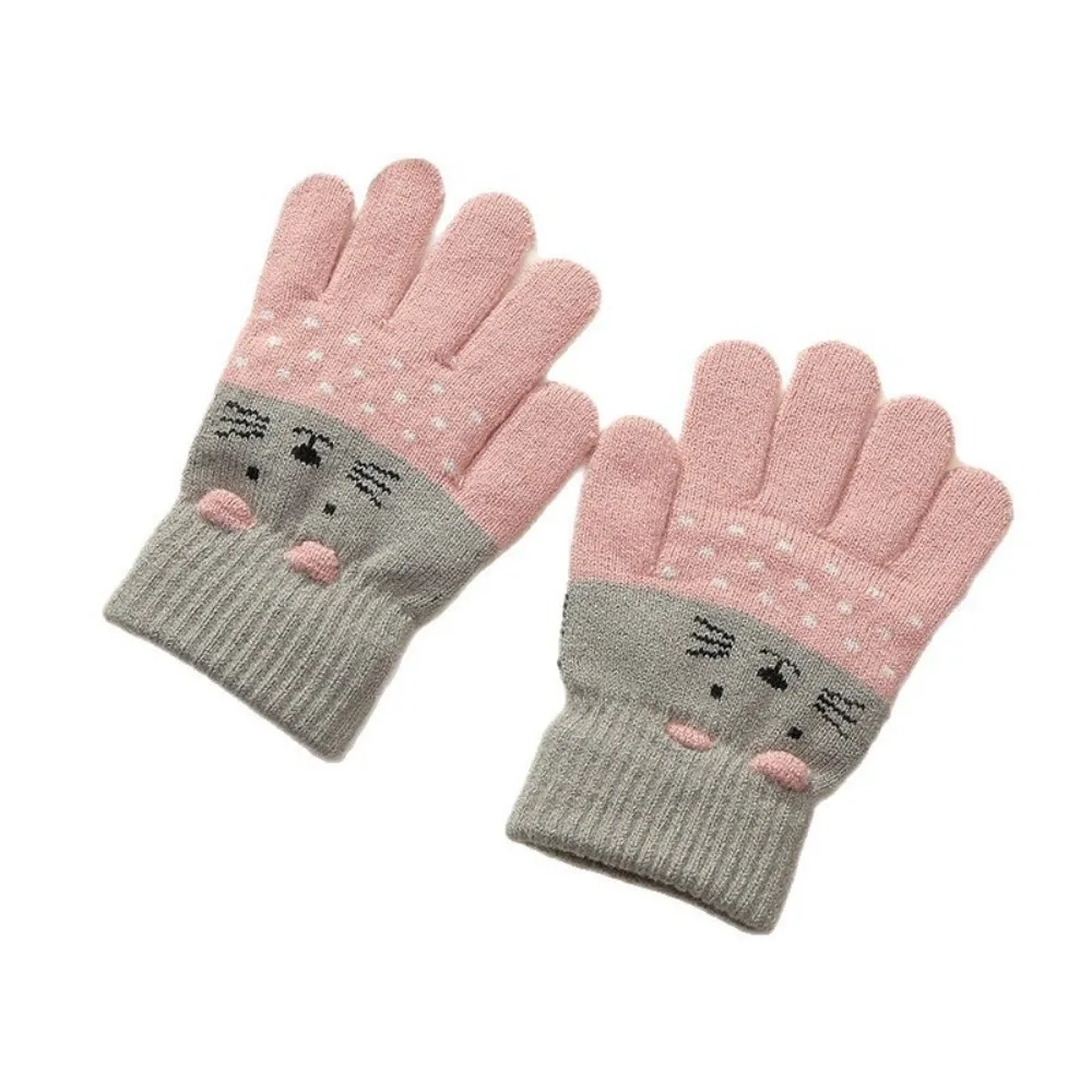 3- 10Years Old Cute Warm Kids Winter Gloves Windproof Coldproof Children Mittens Candy Color Soft Knitted Gloves Outdoor