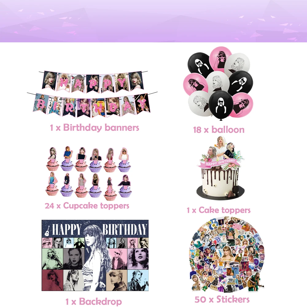 Birthday Party Decorations Taylor Birthday Party Decorations Merch Include Birthday Kids' Party Balloons Kids' Banner Cake Topper
