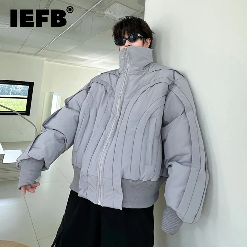 

IEFB Winter Men's Down Jacket Stand Collar Multi Layered Split Line Male Short Coat Cotton Warm 2023 New Fashion Designer 9C3516