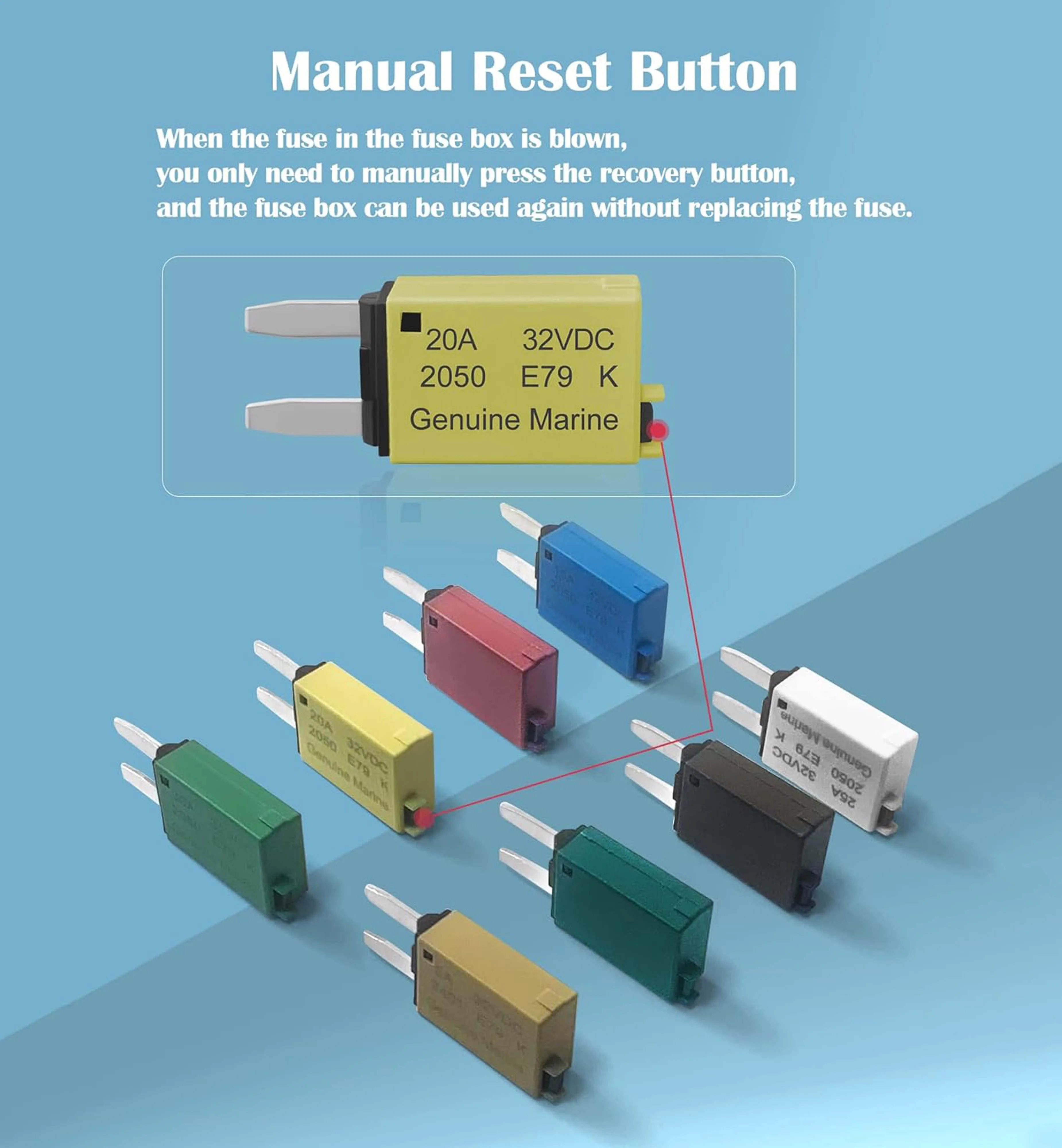 Manual Reset Mini ATM Circuit Breaker Blade Fuse 5A 6A 7.5A 10A 15A 20A 25A 30A Car Motorcycles Truck RV Yacht Ship Fuse-Link