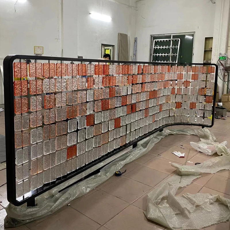 Stainless Steel Gradient Acrylic Crystal Brick Screen Restaurant Hotel Lobby Custom Metal Partition
