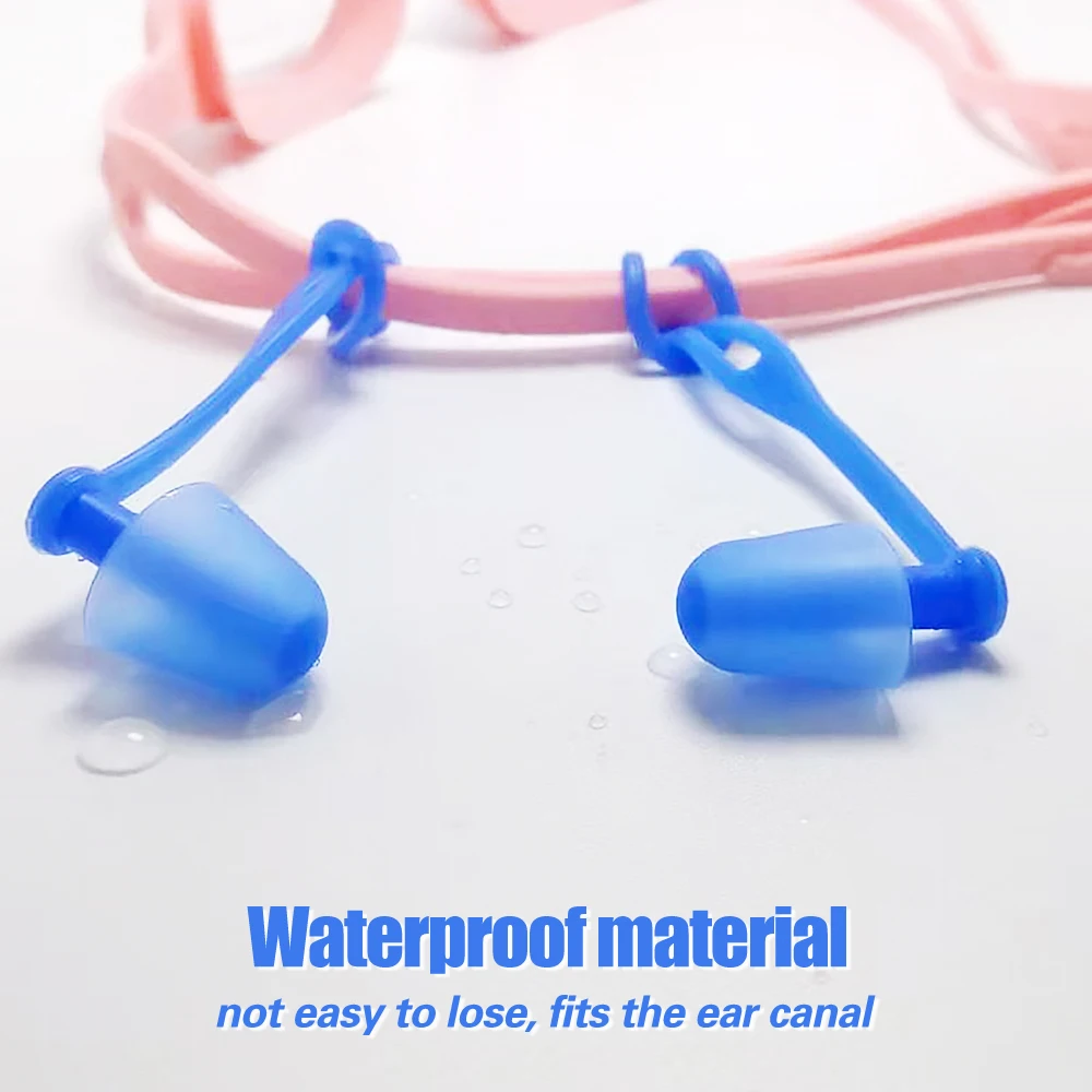 Anti-lost Swimming Earplugs Waterproof Noise Reduction Soft Silicone EarPlugs with Rope for Sleeping Swimming Ears Protection