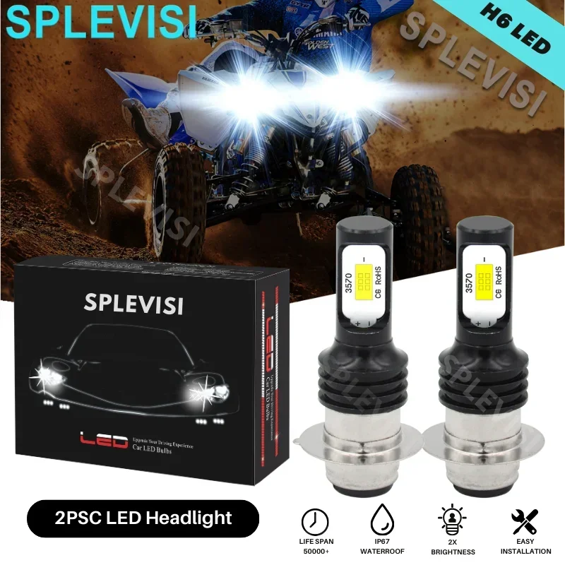 SPLEVISI 2X LED Bulbs H6 6000K White 8000LM Fit Yamaha Grizzly 125 2004 2005 2006 2007 2008 2009 2010 2011 Replacement Headlight