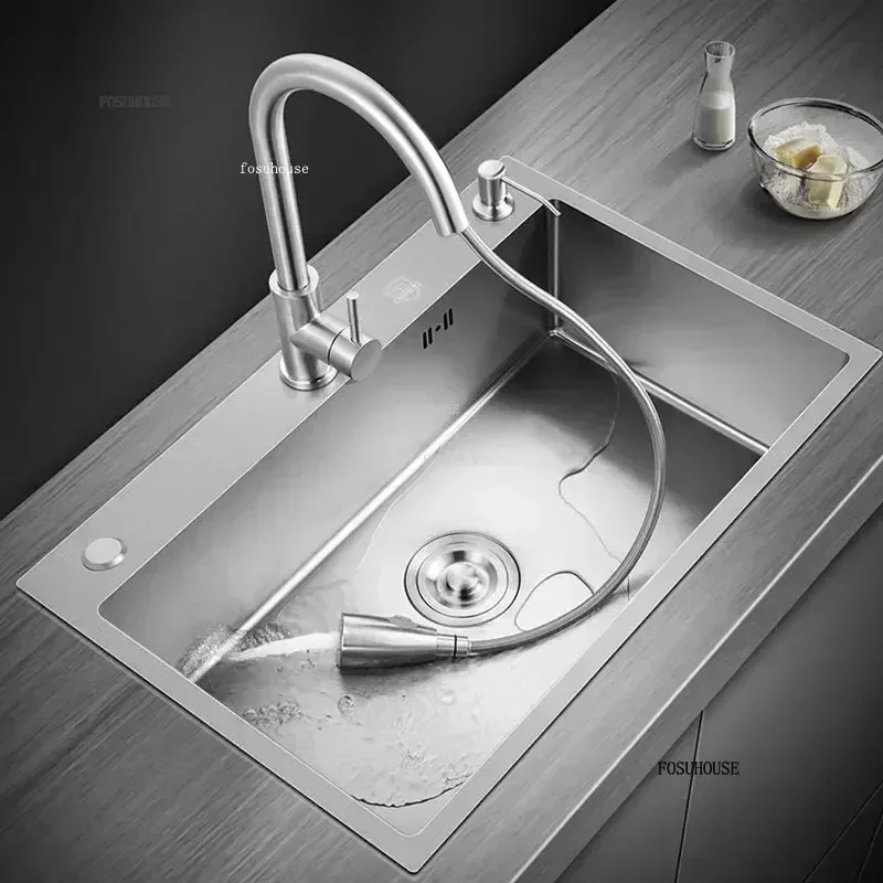 Black Stainless Steel Kitchen Sinks Wash Basin Creative Kitchen Accessories Large Single Slot Bathroom Sink Undercounter Basin Z