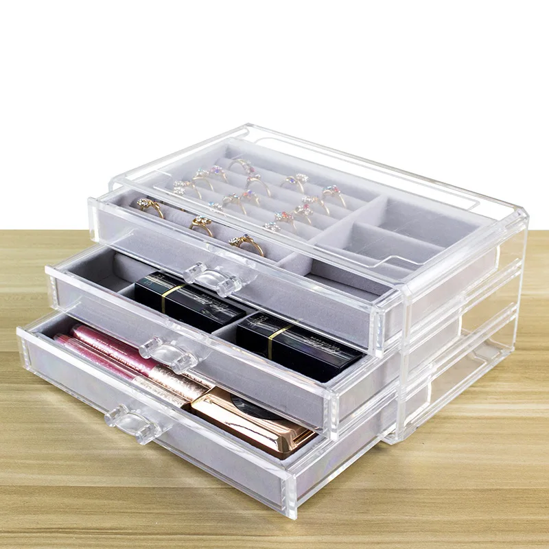 

Jewelry Box Showcase Drawer Storage Multi-Grids Classification Storage Flannel Necklace Rings Earrings Storage Case for Home