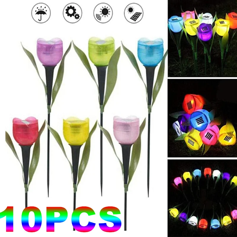 Garden Solar Lights Tulip Flower Shape LED Powered Waterproof Tube Lawn Lamps Standing Decor for Yard Outdoor Party Lighting luxury women queen party costume princess wands tulip wand gold silver color queen scepter bride wedding scepter