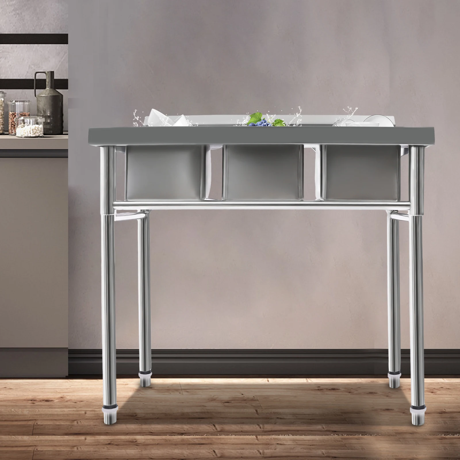 3-Compartment Utility Sink Stainless Steel Commercial Grade Laundry Tub Culinary Sink for Outdoor Indoor Laundry/Utility Room 2