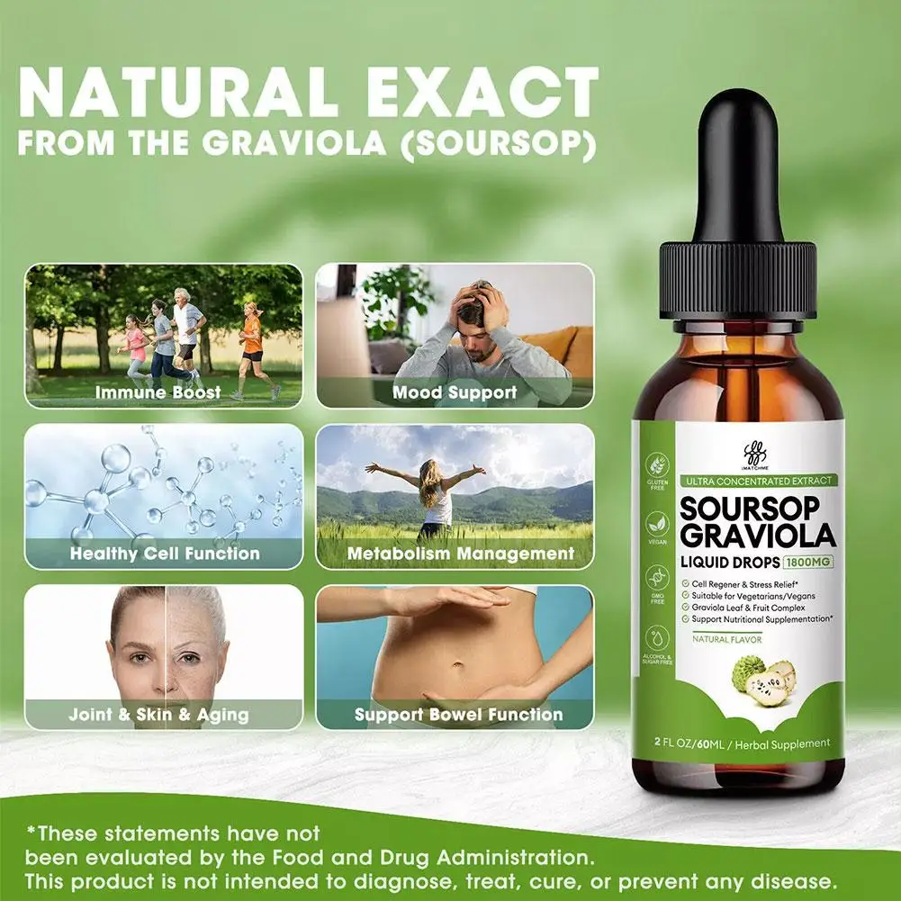 Soursop Graviola Liquid Drops 1800mg Support Supplementation Rich In Vitamin C Vitamin B Boost Immune Health