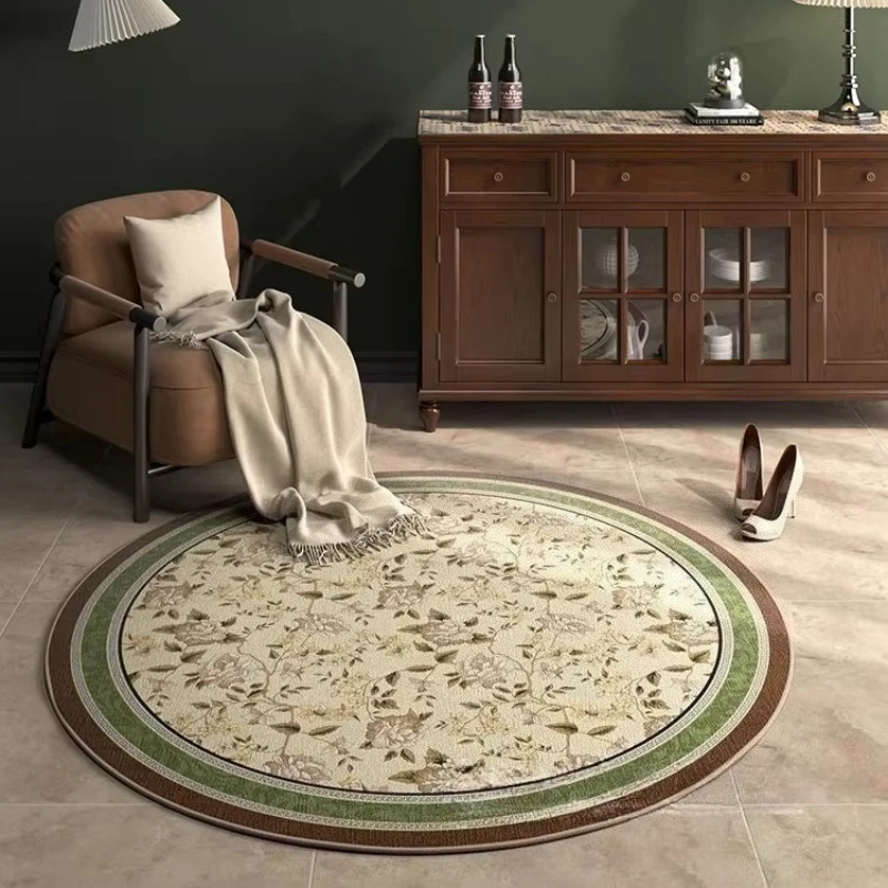 Round Living Room Carpet American Pastoral Style Floral Print Bedroom Bedside Plush Rug Luxury Sofa Coffee Table Soft Mats Ковер