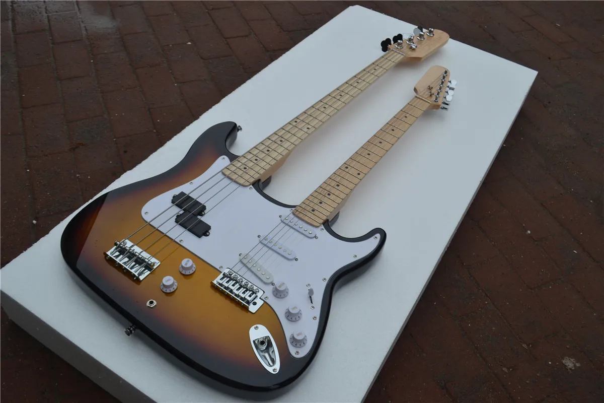 New Sunburst Double Neck Electric Guitar ,4 Strings Bass&6 Strings