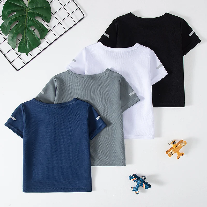 4-pcs Children's Summer Solid Color Quick-drying Short-sleeved Boys' Casual Fashion Sports T-shirt Girls' Wild Student Uniforms quick dry t shirt